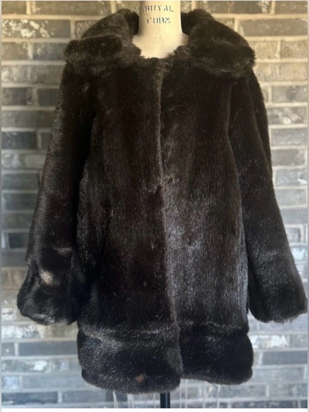 Vintage Sears Fashions Faux Fur Coat Brown Shaggy Mod Glam Womens 12